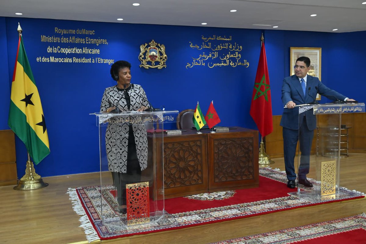 🇲🇦🇸🇹 Declaration to the press: Ms. Ilza Maria dos Santos Amado Vaz lauded the Royal Initiatives and expressed her admiration for the Leadership and strong commitment of His Majesty King Mohammed VI to peace, stability, and development in Africa.
🔗urls.fr/JR48uW