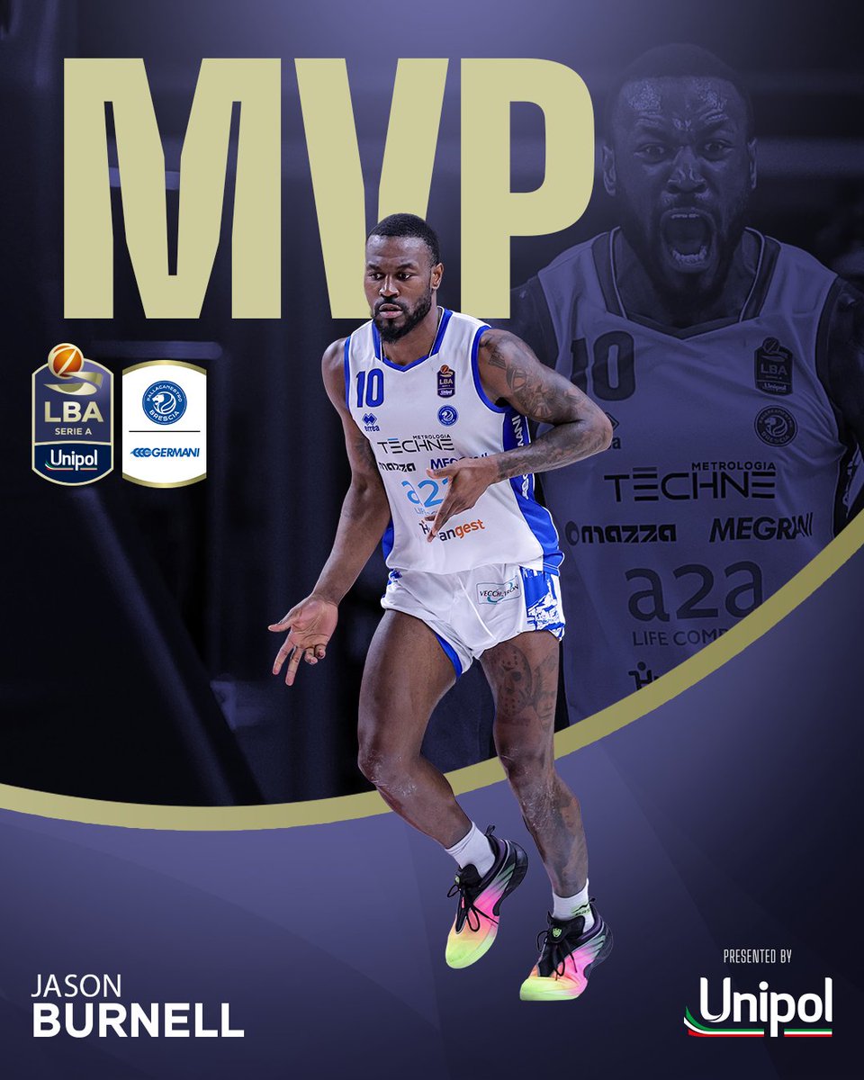 LegaBasketA's tweet image. Jason Burnell è l’#MVP @UnipolCorporate della 26^ giornata 👑
Il giocatore della Germani Brescia, dopo la vittoria contro Venezia, è stato votato da voi su Instagram, X, Threads e Whatsapp come miglior giocatore del turno! 🤩

#TuttoUnAltroSport