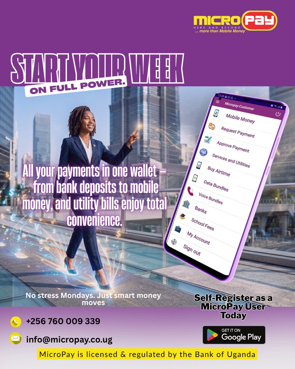 MicroPayug's tweet image. START YOUR WEEK ON FULL POWER.
 Beat the Monday rush. Make direct wallet to bank transfers, send money, data bundles and...so much more 
Download &amp;amp; Self-Register for a smooth week.
 Ready for a side hustle? Contact us to become an agent!
#MicroPay #Securepayments