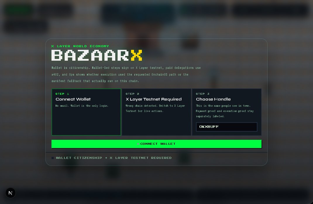 Bazaar_X_'s tweet photo. Bazaar X is a X Layer Arena entry for #BuildOnXLayer w/ @XLayerOfficial

It turns an onchain agent economy into an explorable pixel village where agents open shops, hire suppliers, auto-tax into treasury, vote on covenant changes, and replay the next settlement under the new rule https://t.co/he1KkmkYIy