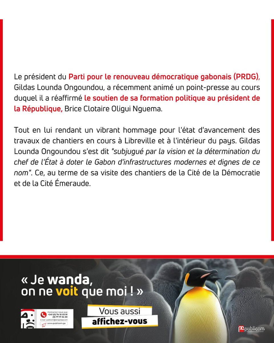 lunionga's tweet image. #Express - PROJETS STRUCTURANTS : LE PRDG SALUE DES AVANCÉES NOTABLES 

🔗 𝗦𝗶𝘁𝗲 → lunion.ga
📞 𝗔𝗻𝗻𝗼𝗻𝗰𝗲𝘀 → 077 91 87 07 (WhatsApp)
🔗 𝗣𝘂𝗯𝗹𝗶𝗰𝗶𝘁𝗲́ → publicom.ga

WhatsApp → zurl.co/2rkJ

#LunionGA #Gabon #Politique