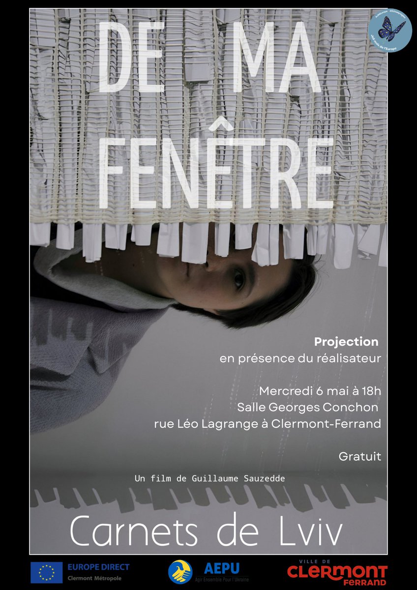 AEPU_Officiel's tweet photo. 🇪🇺 À l’occasion du Joli Mois de l’Europe, projection de "De ma fenêtre, carnets de Lviv" en présence du réalisateur Guillaume Sauzedde.
📅Mercredi 6 mai, 18h
📍Salle Georges Conchon, Clermont-Ferrand
🎟️Entrée gratuite
🔗Plus d'informations: https://t.co/OYpEWlpHQT https://t.co/zEwX4wAVus