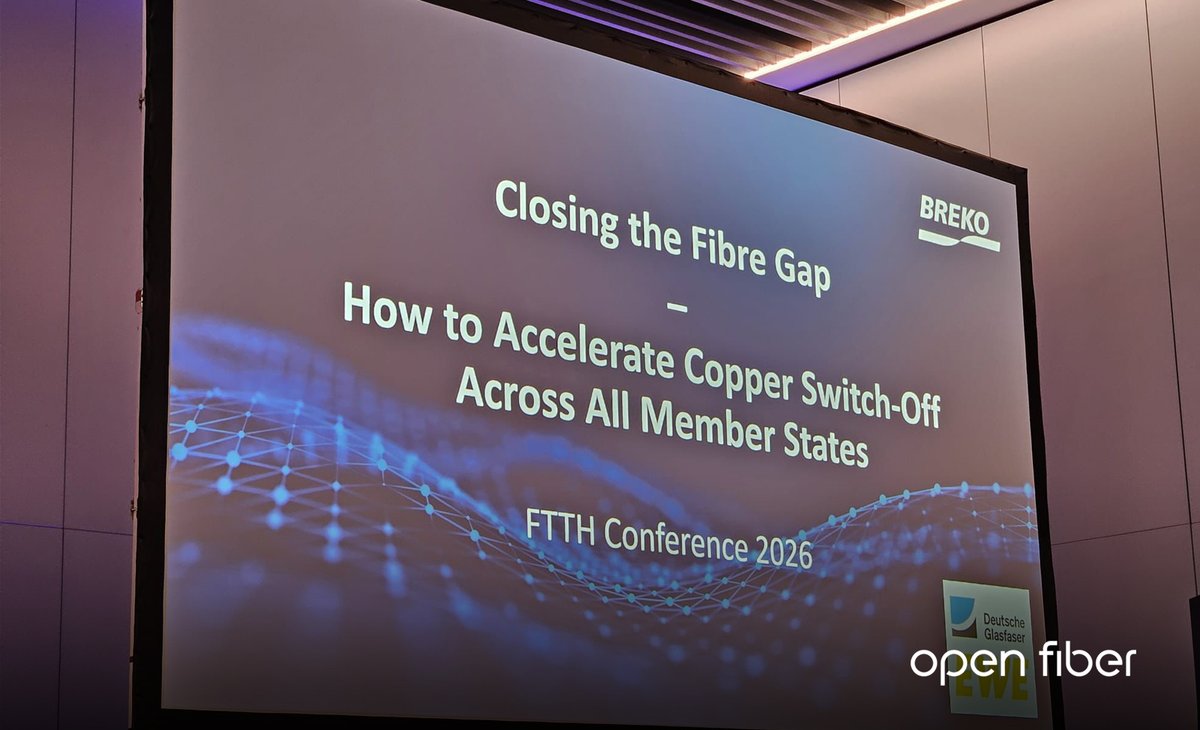OpenFiberIT's tweet photo. 🌐 Anche quest'anno #OpenFiber è alla #FTTHConference, il principale evento europeo dedicato alla #fibraottica, organizzato a Londra da @FTTHCouncilEU. Un momento chiave per discutere il futuro delle reti full-fiber in Europa. #FTTH2026 https://t.co/YMWBFBobjL https://t.co/BBoedqSG7B