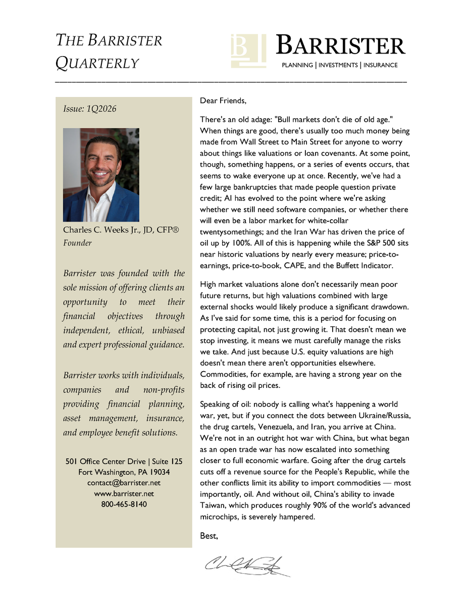 BarristerWealth's tweet photo. In the latest Barrister Quarterly, @BarristerWealth  Founder, @CharlesCWeeksJ1, discusses bull markets, oil and world war. https://t.co/zdDrdOQnc5