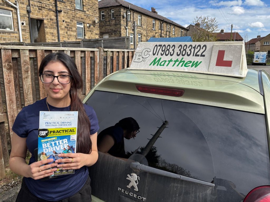 BCsDriving's tweet photo. Congratulations to Mahnoor  passing her driving test today. From Matthew and everyone at BC's Driving School. #BCs #DrivingSchool #DrivingTest #DrivingLessons #Huddersfield https://t.co/Vr0ufPIEqn
