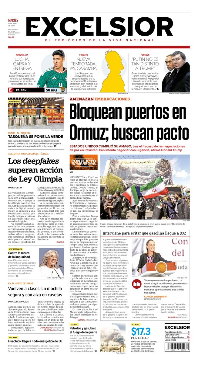 IMER_Noticias's tweet photo. 🗞️ #PrimerasPlanas || ¡Feliz martes! Conoce los temas y las imágenes que destacan los diarios editados este martes 14 de abril en la CDMX.

Escucha |Entrelíneas|, 🔴 #TuPuntoDeReferencia

▶️ https://t.co/8CUQEeg4t5 https://t.co/4YRnPrZK1E