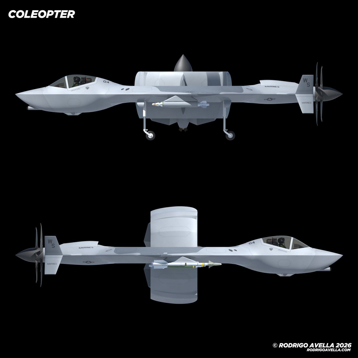 rodrigoavella's tweet image. VTOL Coleopter - Marines Version

#vtol #attack #attackaircraft #conceptaircraft #military #usa #airplane #aviation #airforce #usaf #navy #fighter #fighterjet #jet #jetfighter #stealth #concept #A10 #warthog #thunderbolt #sixthgeneration #uav #ucav #drone