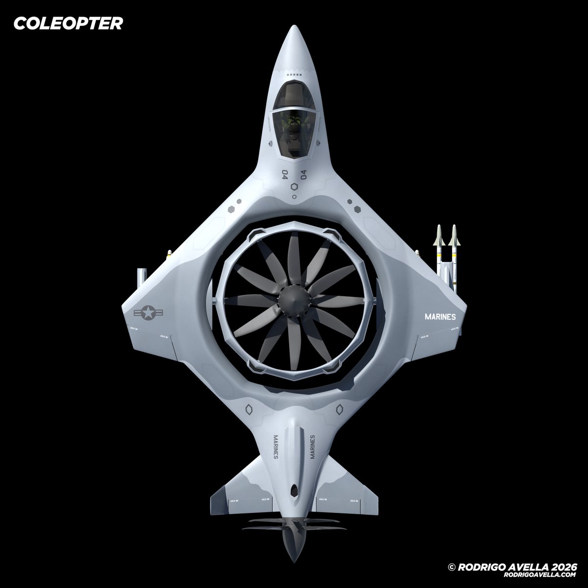rodrigoavella's tweet image. VTOL Coleopter - Marines Version

#vtol #attack #attackaircraft #conceptaircraft #military #usa #airplane #aviation #airforce #usaf #navy #fighter #fighterjet #jet #jetfighter #stealth #concept #A10 #warthog #thunderbolt #sixthgeneration #uav #ucav #drone