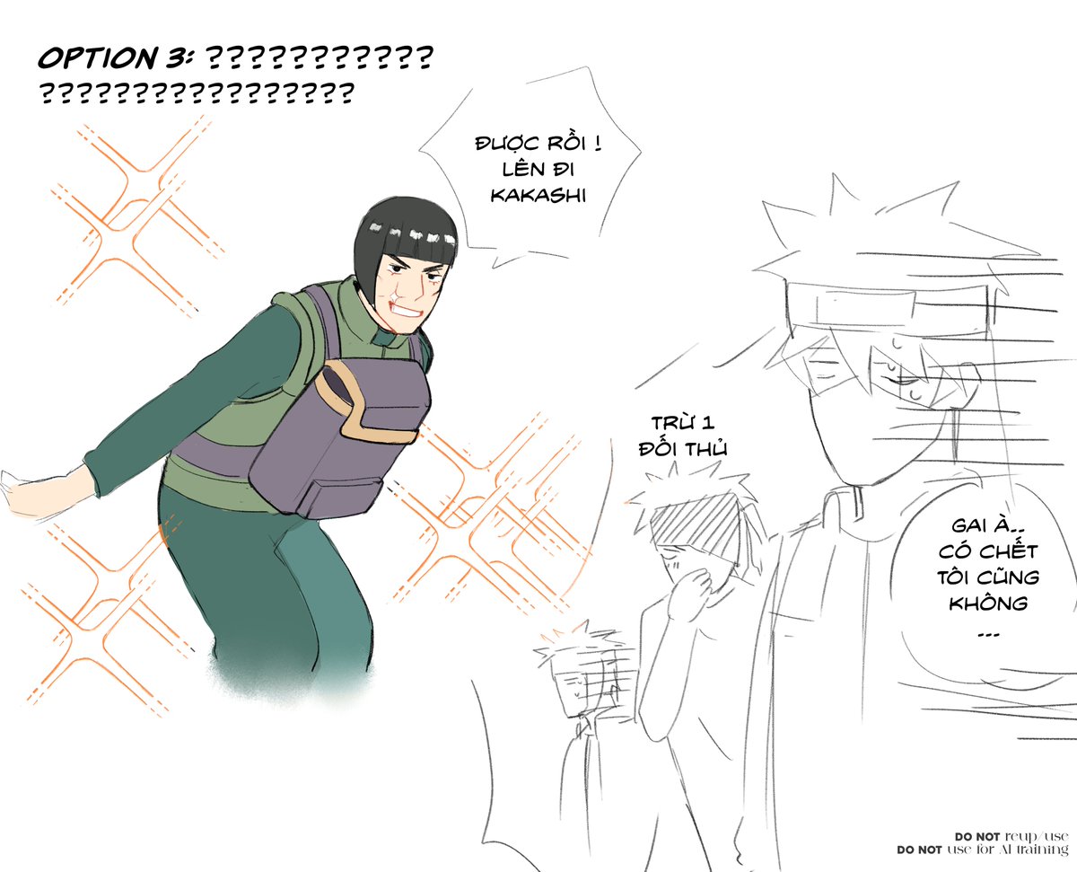 Kakashi bị thương, chọn 1 trong 3 người để đưa cổ về làng :^))
#obkk