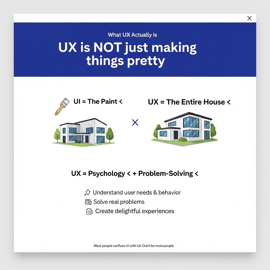Most people think UX is just about visuals.

It’s not.

UX is about understanding people, solving real problems, and creating experiences that actually work — not just look good.

If you’re only focusing on UI, you’re missing the bigger picture.

Don’t design for aesthetics