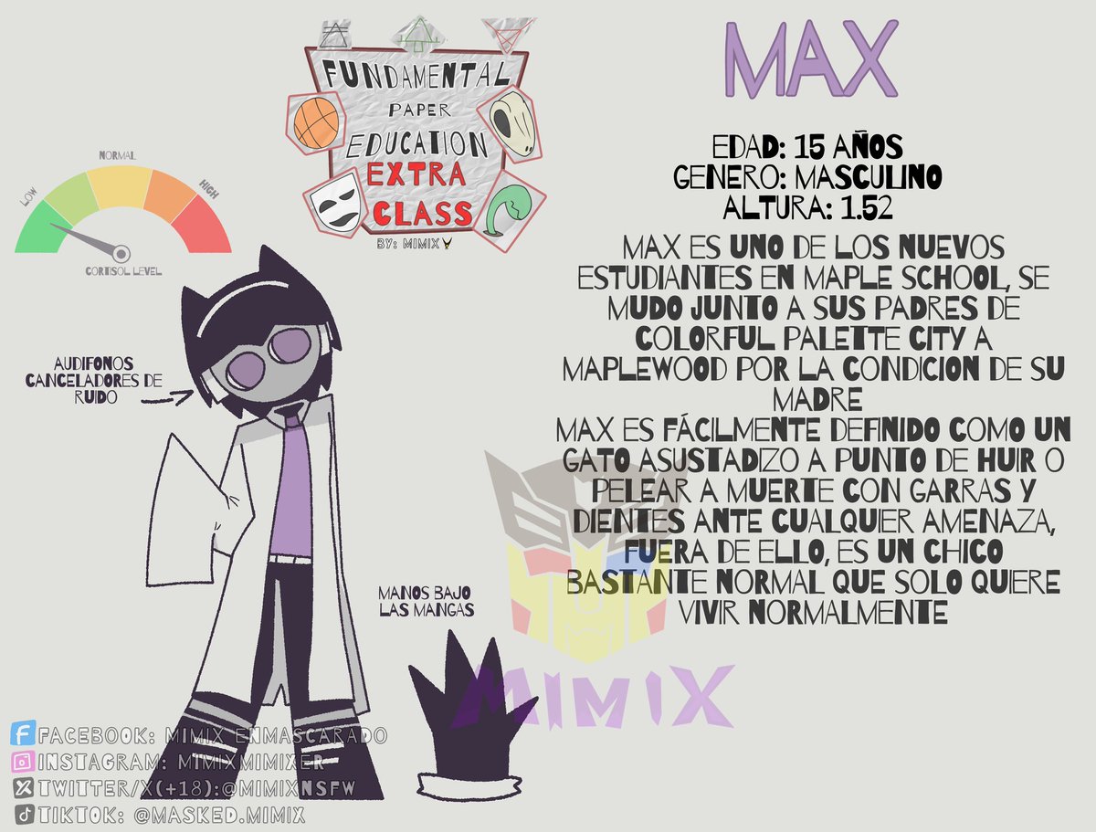 Estoy haciendo fichas individuales de los personajes de extra class, empezando obviamente con max, la bolita de cortisol viviente
-
-
-
-
#fpe #fpeoc #fpeau #FPEextraclass #katieverse #kaaatie #fundamentalpapereducationoc #fundamentalpapereducationau #fundamentalpapereducation