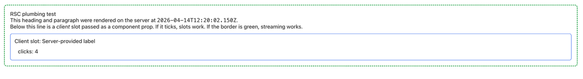 vijayabaskar56's tweet image. Testing the RSC of Tanstack Start, the Code seems little verbose at first glance , but the benefits it bring is definitely worth it, I would say, especially over the control and freedom it give you towards cacheing and Composing.