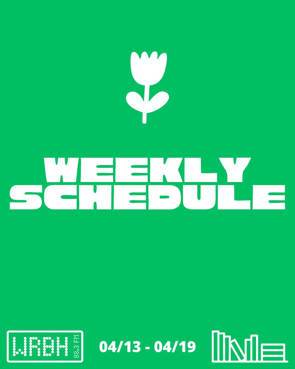 wrbh883's tweet photo. 📚 WRBH Weekly Schedule (04/13 - 04/19)! 🎧
-
https://t.co/Yaldz9gmAv 
-
📻 WRBH 88.3 FM or https://t.co/sMpcy8M3YV! ✨
-
Tulane BSB:
Tue Apr 14 VS S.E. LA | 5:50p Pre
Fri Apr 17 @ FL ATLANTIC | 5:50p Pre
Sat Apr 18 @ FL ATLANTIC | 2:45p Pre
Sun Apr 19 @ FL ATLANTIC | 10:45a Pre https://t.co/bcwvYNGr31