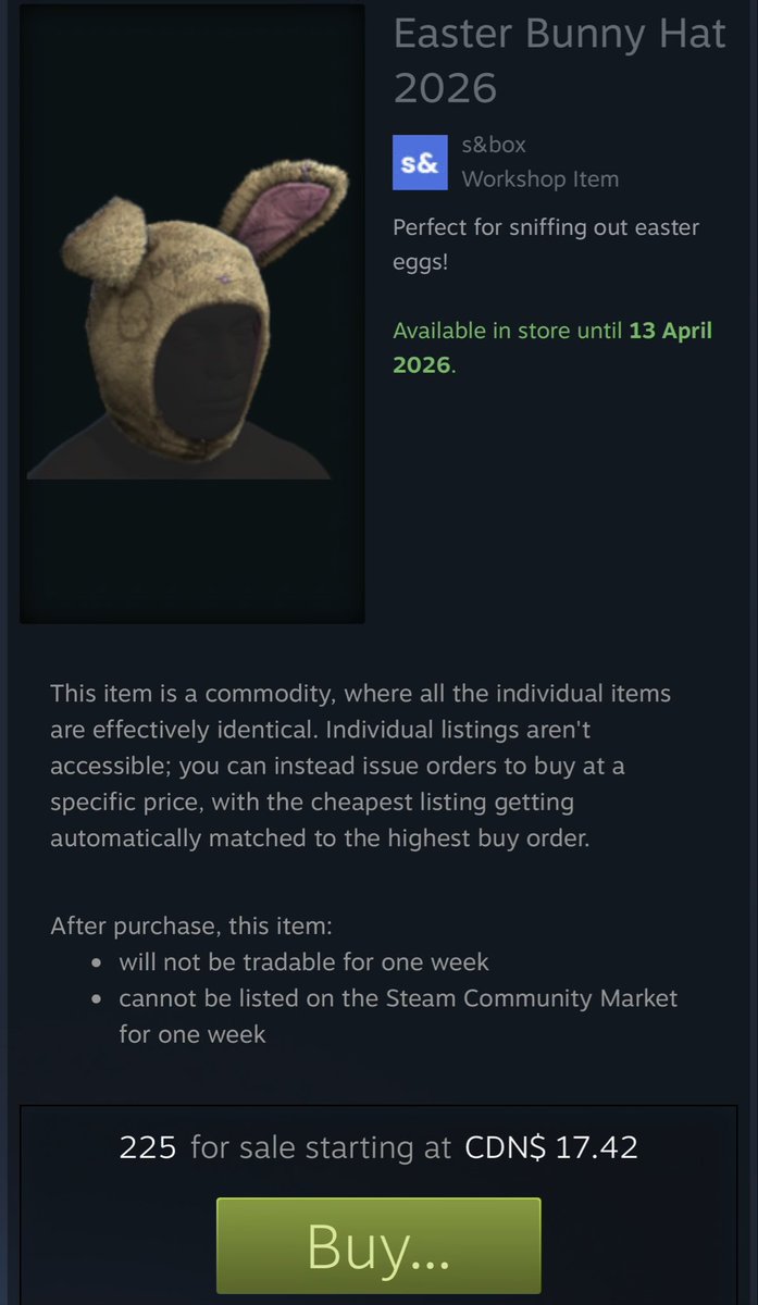 SpenzDigital's tweet image. Cardboard King is cooked. 📦 Why hold literal trash when the 2026 Easter Bunny Hat is the real play? 🐇
Seasonal limiteds &amp;gt; general junk. Supply locks once April is over and the floor is already thinning out. Don’t get left in the recycling bin. 🚀
#sbox #SteamMarket #Easter2026
