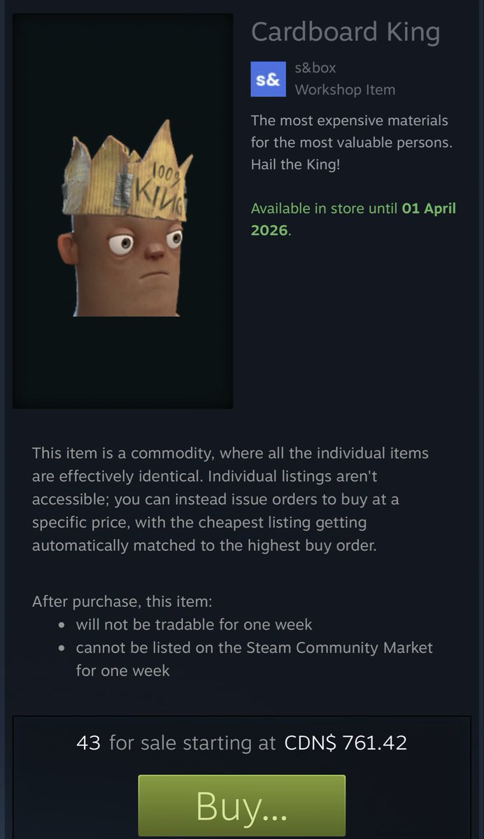 SpenzDigital's tweet image. Cardboard King is cooked. 📦 Why hold literal trash when the 2026 Easter Bunny Hat is the real play? 🐇
Seasonal limiteds &amp;gt; general junk. Supply locks once April is over and the floor is already thinning out. Don’t get left in the recycling bin. 🚀
#sbox #SteamMarket #Easter2026