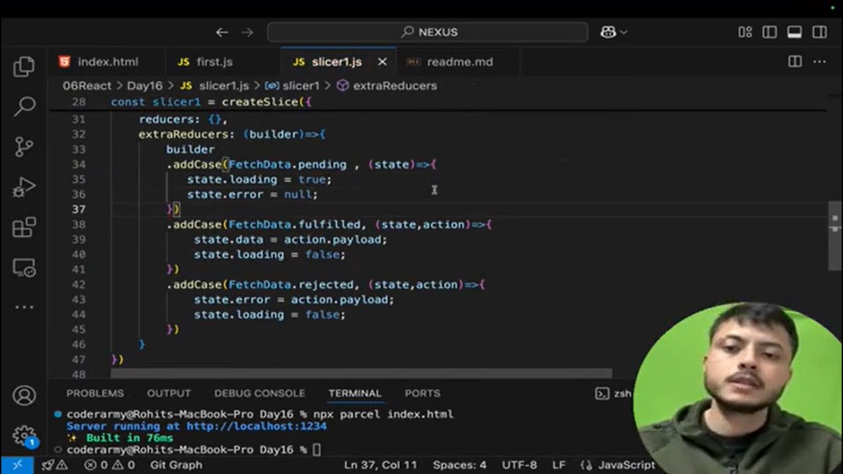 CodeMindsCraft's tweet image. Day 16 of React ⚛️
​📌 Today’s Learning:
• 🌐 createAsyncThunk: Handling Async APIs
• 🚦 Auto-dispatch: Pending, Fulfilled &amp;amp; Rejected
• 🏗️ extraReducers: Handling external actions
• 🔄 Reducers vs extraReducers architecture
​@rohit_negi9 #ReactJS  #LearningInPublic #coderArmy