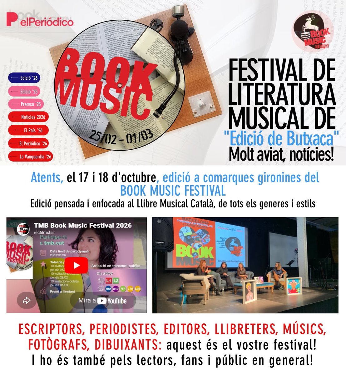 BookMusicFest's tweet photo. https://t.co/KjKtKFqwc5 té la 2a notícia més important del ‘26 en l’àmbit de la literatura musical 😉 Ens farà molta il•lusió anunciar-la ✊📚🎶📷 
@gremieditors @Llibreterscat 
@bibliotequescat @llibreriadrac @llibreriaisop @LlibreriaLAltel @OlotCultura @Radiolot @jquintanaolot https://t.co/sOlqmTnQY5