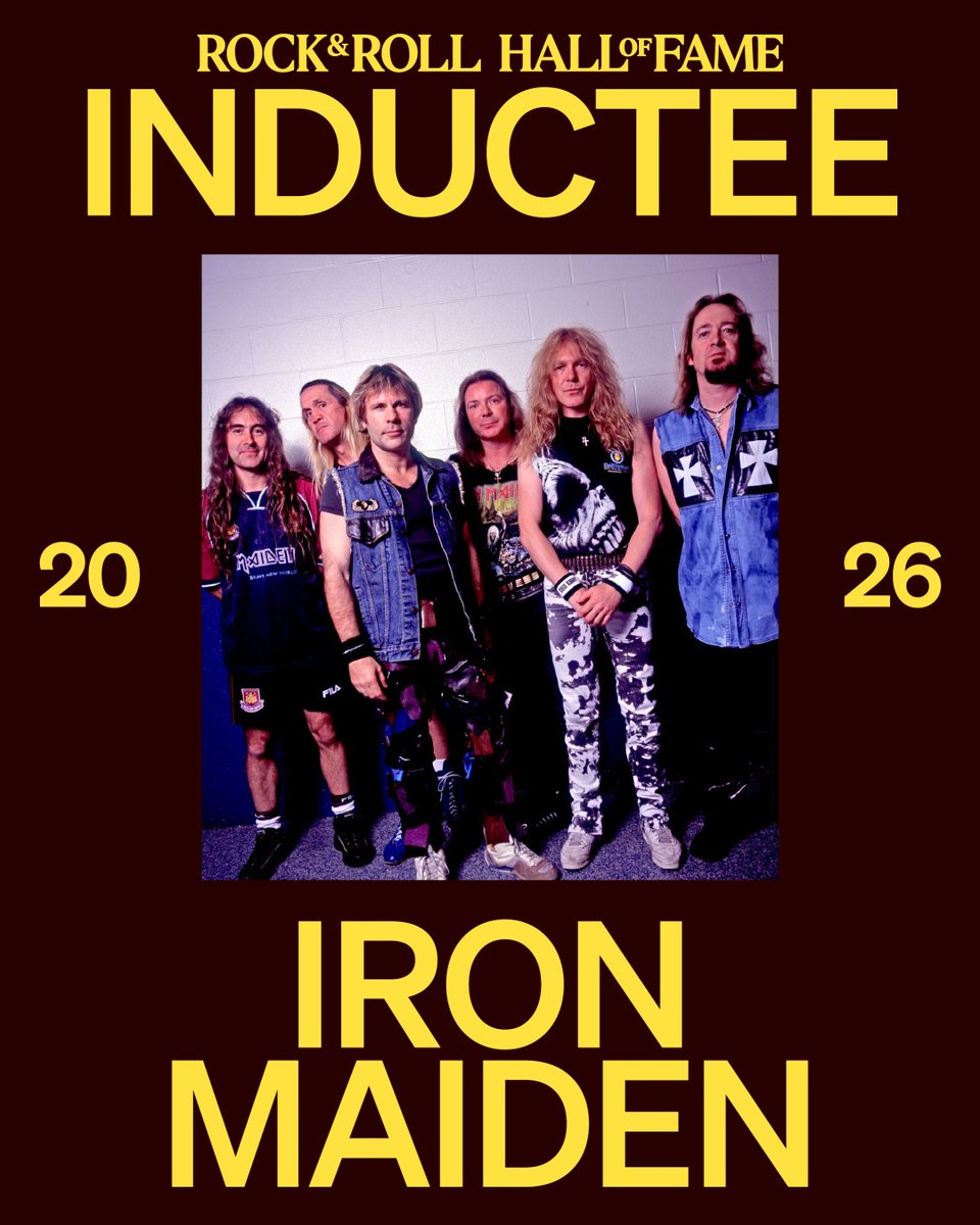 gonziquintana's tweet image. Iron Maiden entrarán finalmente en 2026 en el RockNRoll Hall of Fame, 22 años después de que fueran elegibles. Una banda es elegible cuando han pasado al menos 25 años de su primer éxito comercial, en este caso su primer álbum de 1979. 
Nominados sin éxito en 2021 y 2023.
