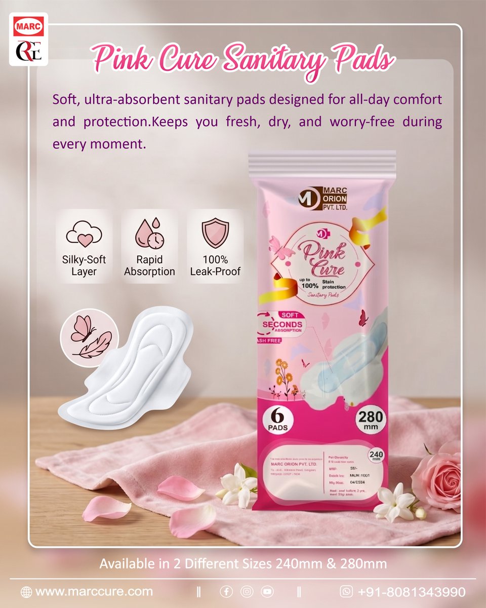 Marcayurveda's tweet image. Pink Cure Sanitary Pads
Confidence that lasts all day 🌸
Stay fresh, dry, and protected with Pink Cure Sanitary Pads—designed for comfort, rapid absorption, and leak-proof care.
#WomenCare #StayComfortable #HygieneMatters