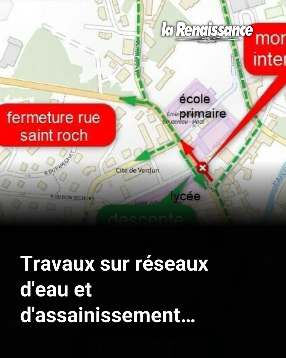 Charolles met en place une déviation en raison de travaux sur les réseaux d'eau et d'assainissement, prévus pour trois mois.
➡️ l.larenaissancehebdo.fr/L37