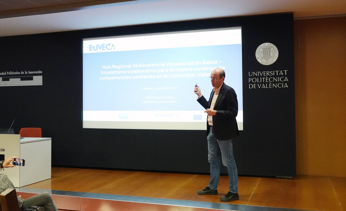 itacaUPV's tweet photo. 🙌This morning we hosted the presentation of @euveca_project  results, a European initiative boosting #innovation and training in the #healthcare sector, with a focus on #nursing 👨‍⚕️👩‍⚕️
💬 “We must promote the #innovation and education in the healthcare system"
#EUVECA https://t.co/A3KlBZr0Or