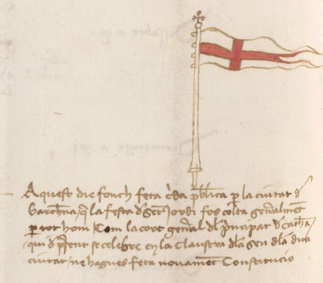 Molt bona diada de Sant Jordi, catalans🏴󠁧󠁢󠁥󠁮󠁧󠁿  

“que la festa de sent Jordi fos colta generalment per tothom, com la Cort General del Principat de Cathalunya, qui (···) ne hagués feta novament constitució".   

Dietari de la Generalitat 17 d'abril de 1456