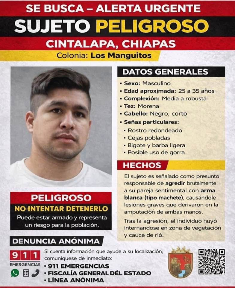 Pablo Cordova feminicida que con un machete cercenó los dos brazos de la joven de identidad protegida A.L.S.C. quien presuntamente era su pareja.

Esto sucedió en la colonia Los Manguitos en  Cintalapa, Chiapas, un municipio violento y en disputa por grupos criminales.