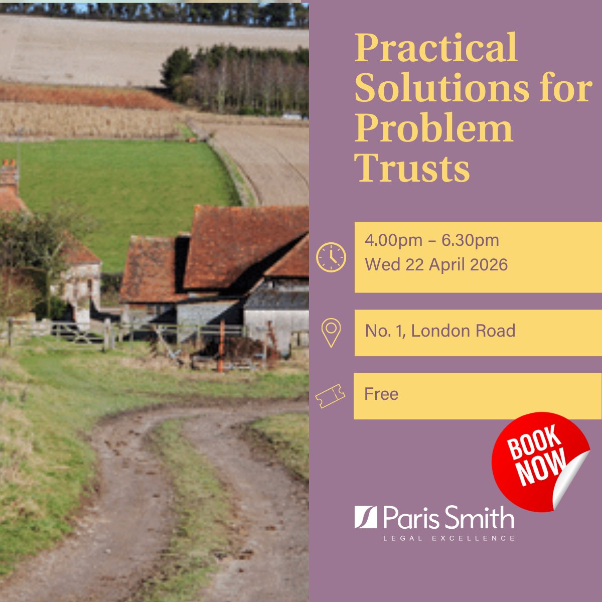 ParisSmithLLP's tweet photo. Join us on 22 April 2026 in Southampton for “Practical Solutions for Problem Trusts”, a seminar exploring real-world solutions to complex and “awkward” trusts.

🗓 Wed 22 April 2026 
🕓 4.00pm–6.30pm
📍 Southampton

#Trusts #TrustTax #PrivateClient #SouthamptonEvents https://t.co/k2fHnIpxQ8