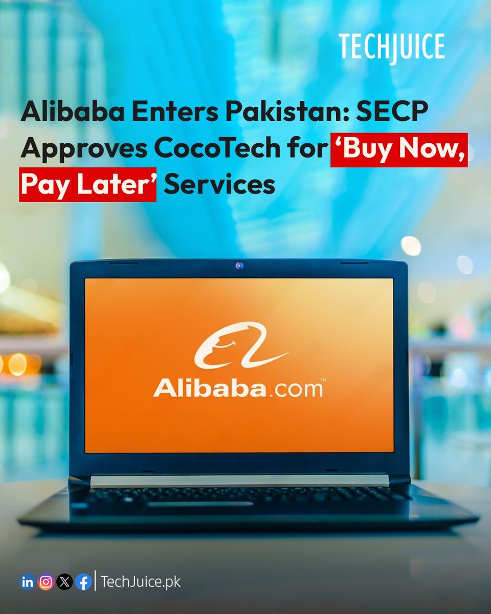 TechJuicePk's tweet image. Alibaba officially enters Pakistan.
The global tech giant is set to make direct investments as SECP grants CocoTech a NBFC license, opening the door for Buy Now, Pay Later services and boosting the country’s fintech landscape.

#techjuice #alibaba #fintech #pakistan #technology