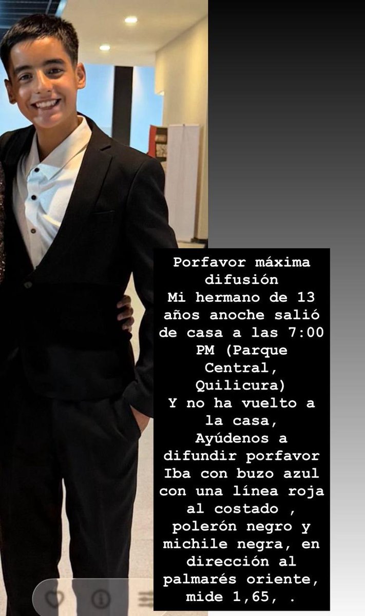 ProduccionesPa's tweet photo. @radio__eclipse Por favor su ayuda. Niño de 13 años desaparecido desde ayer a las 19 hrs. Iba camino al Colegio Palmares Oriente desde Parque Central al taller de basquetball https://t.co/bQUnV7MGlA