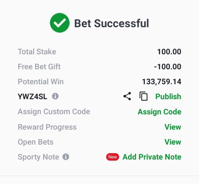 Holarhideh1's tweet image. England lower divisions ✨ 

SPORTYBET 👇🏻 

Indiv most Scoring half  
YWZ4SL 👉🏻 1k+ odds 

2nd most scoring half 👇🏻
K47HL2 👉🏻 350+ odds 

Over 1.5 👇🏻
HLTV95 👉🏻 40+ odds

BETANO 👇🏻 

GG or Over 2.5 ✨
S8X73W8G 👉🏻 150+ odds 

Full Time Corner 👇🏻 
DFMDWMFW 👉🏻 50+ odds