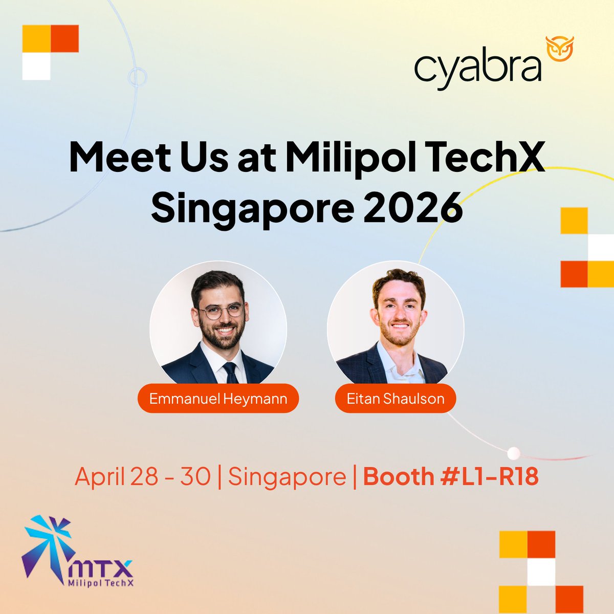 TheCyabra's tweet image. Cyabra is headed to #Milipol TechX Singapore!

On April 28-30, meet Cyabra's team at Booth L1-R18, and learn how we help governments restore trust and authenticity online by mapping actors, behaviors, and content in a single solution that enables effective mitigation.

See you at