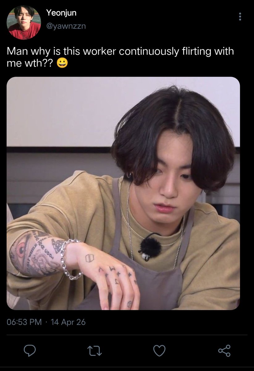 uarmyzzn's tweet photo. #yeonkook #gyujin socmed au where —

Jin owns a café with his two best friends Jungkook and Yoongi &amp; a few customers started visiting there every day https://t.co/Q2Dj0gFJvX