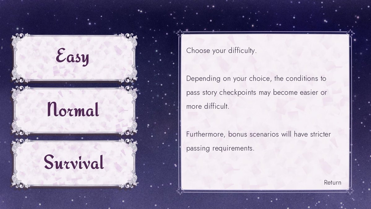 Antares252's tweet image. 4 THINGS ABOUT MY GAME:  

- Being developed by 1 person 🇵🇭 
- An otome with 3 difficulties. First playthroughs are always a special experience🙏
- You will need to use your brain🧠and memory📒to survive... and romance😳
- A very otome isekai story (you'll see)😌