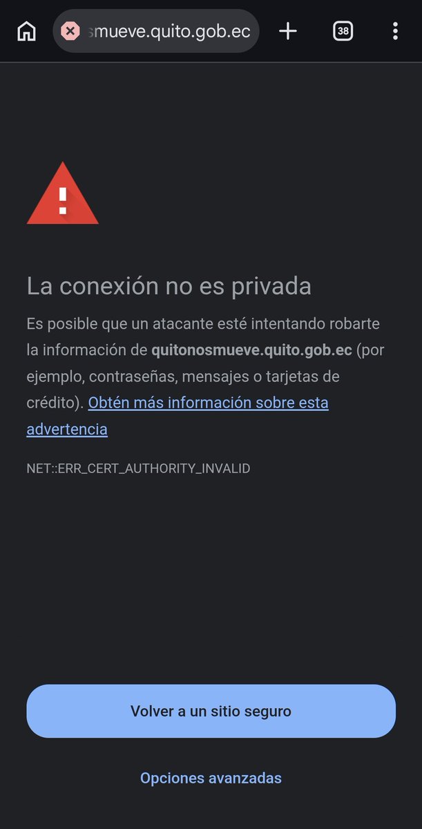 brboada's tweet photo. Estimados @PasajerosQuito. Revisen el dominio que sale sin certificado. Esto pasa al escanear los QRs que colocaron en las paradas. @MunicipioQuito @pabelml @WilsonMerinoR https://t.co/qn0IcmkXv4