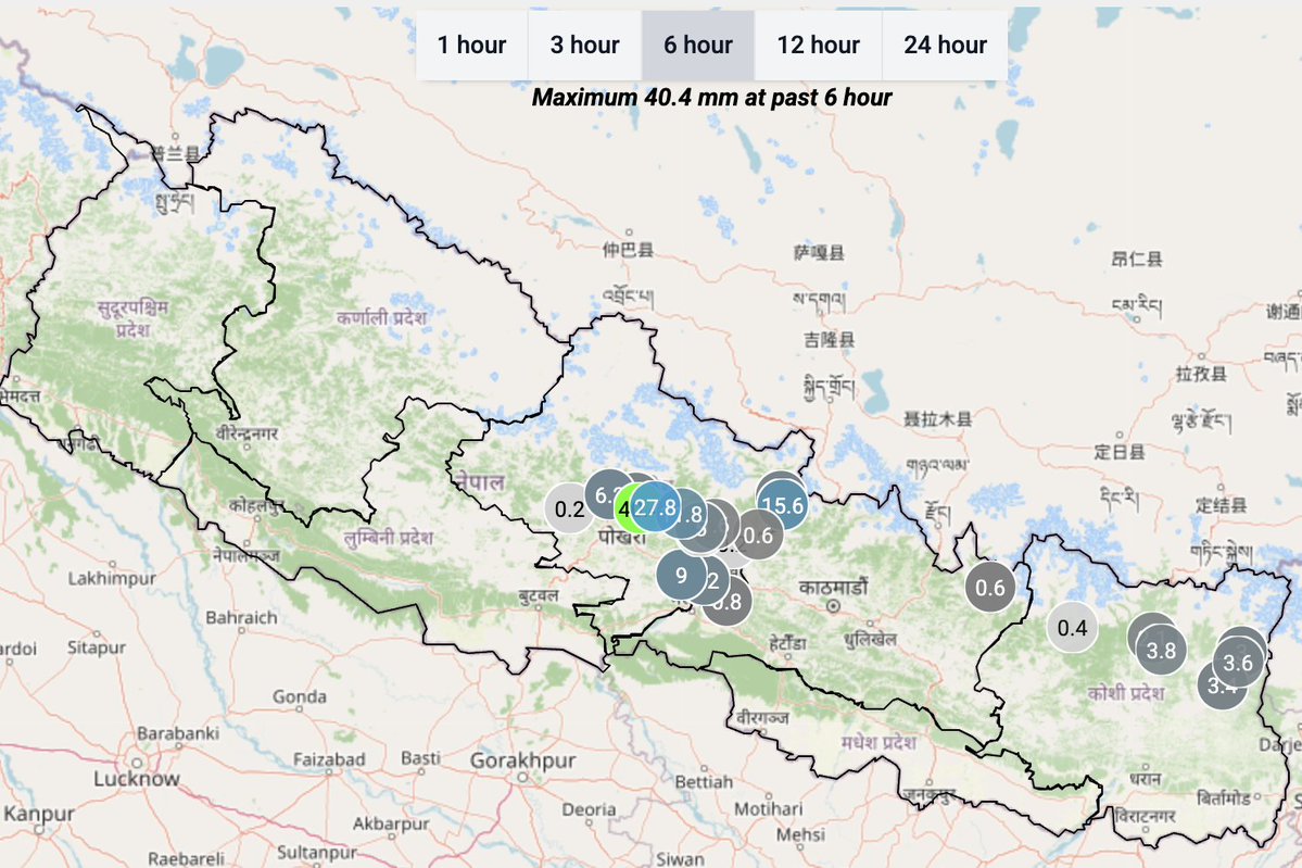 BinodClimate's tweet image. #WeatherUpdate Few convective clouds are producing good rain in a few places of Gandaki and Koshi provinces, mainly over the mid-hills 
Cloud and rain (from #DHM) in last 6-hrs with a forecast for today👇