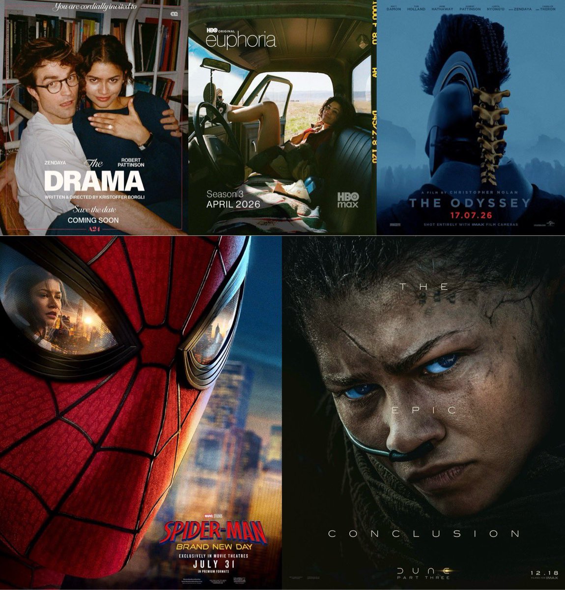 we officially have posters for every single one of zendaya’s 2026 projects