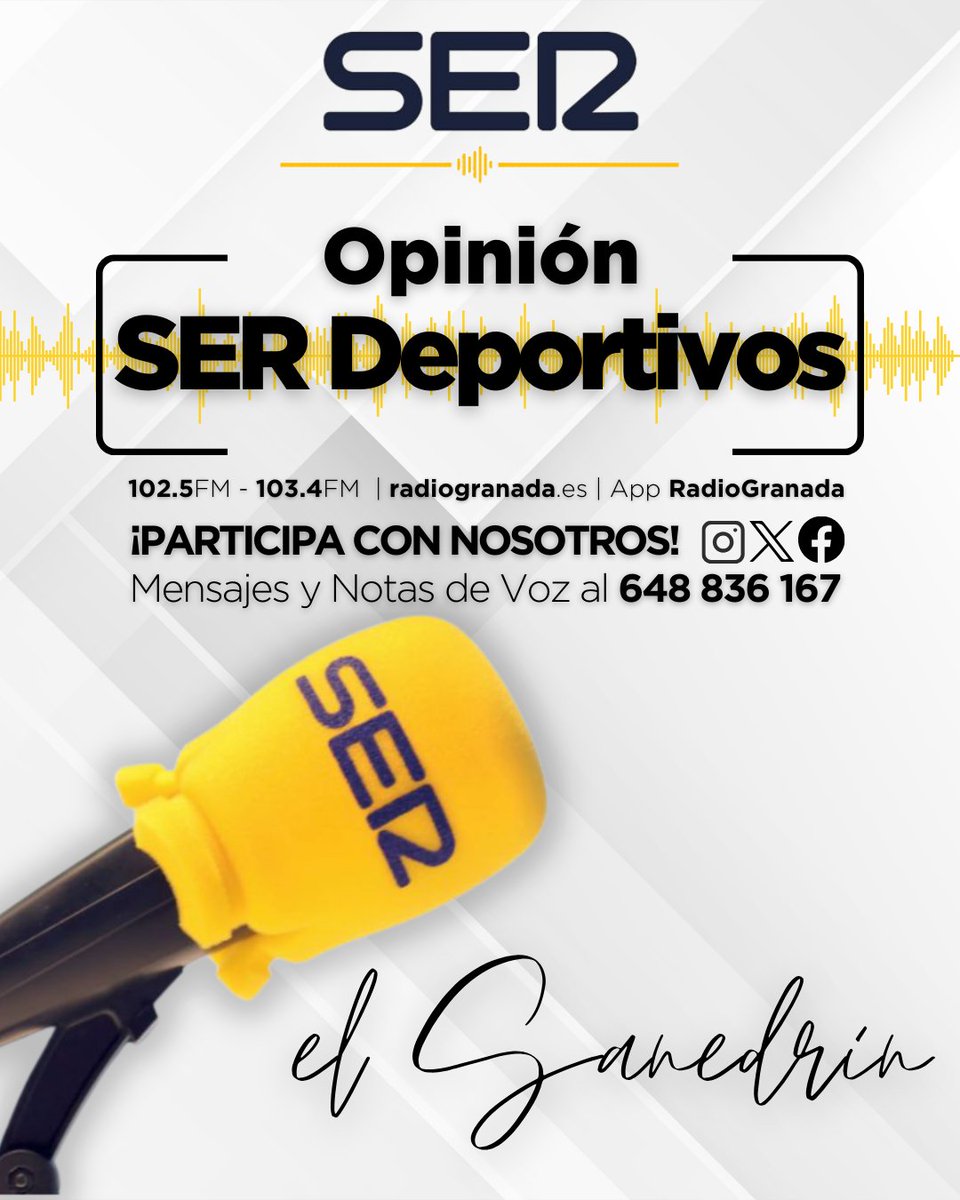 SerDeportivosGR's tweet photo. ¡OPINIÓN en #SERDeportivosGR!
Con el análisis del triunfo del #GranadaCF ante la Cultural. Ya con @RafaelLamelasjr, @AimaraGGil, @luisruizmolina y @LuisMoraOnFire.
¡Súbete a #laRADIOenColor!
📻 102.5-103.4 FM
🖥 https://t.co/hZGu4lIirl
📲 App @radiogranada https://t.co/G3i6StGYFa