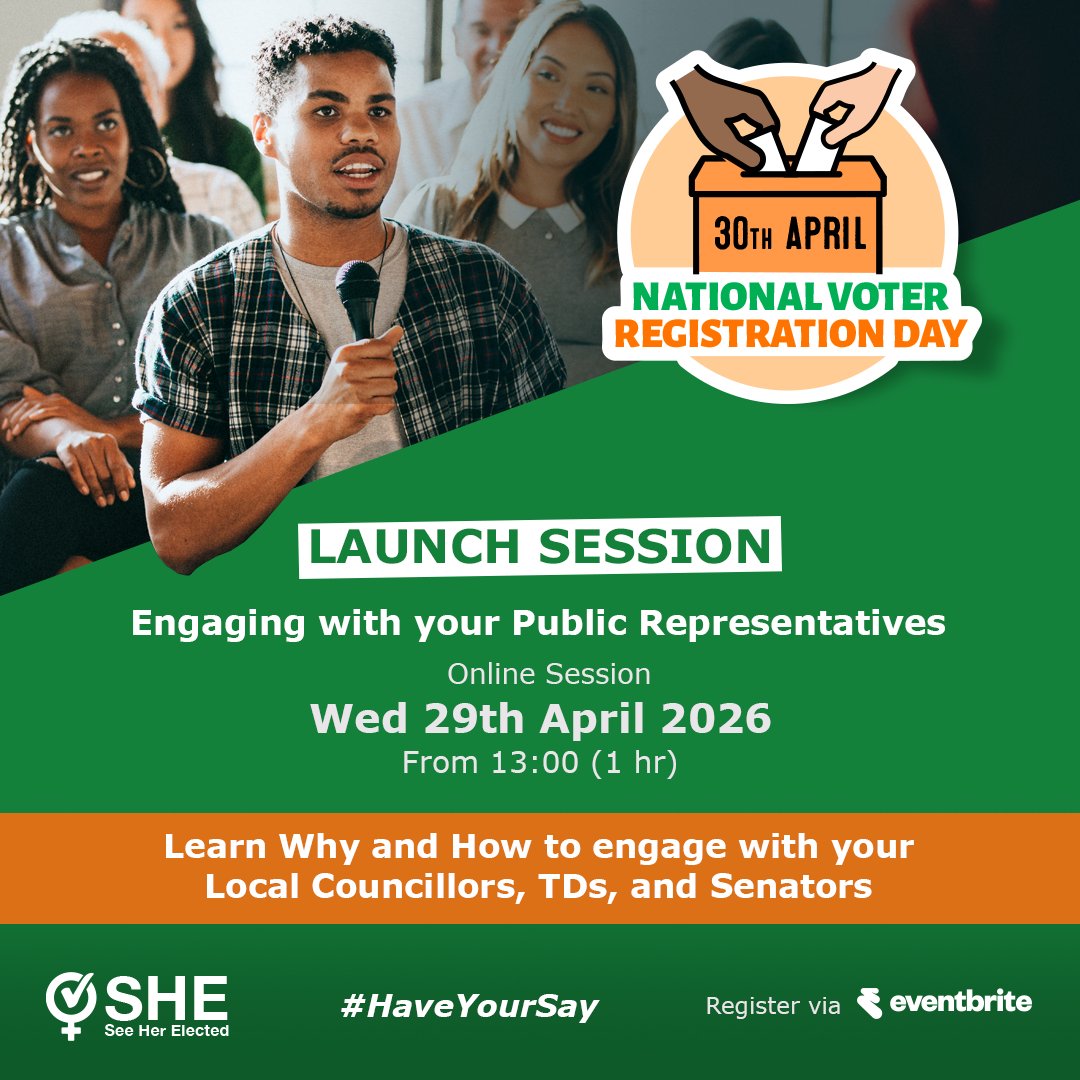 WestWicklowYR's tweet image. 📢 Join this online session ahead of National Voter Registration Day 🗳️

📅 Wed 29th April | ⏰ 13:00
Learn how to engage with Councillors, TDs &amp;amp; Senators 💬

🔗 Search Eventbrite: “National Voter Registration Day Launch”

#HaveYourSay #CivicEngagement #FET #kwetb #bfetc