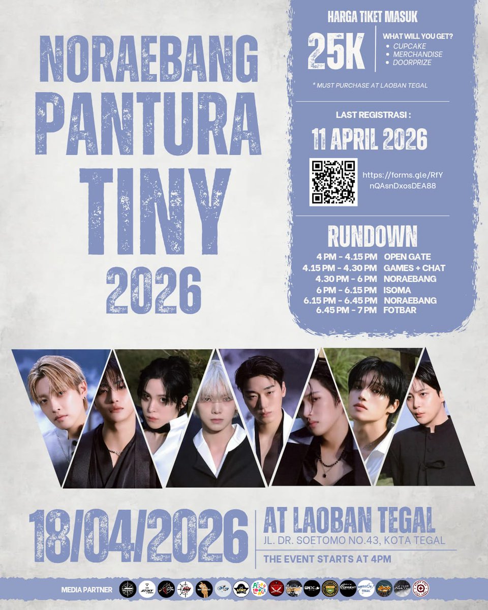tegalfess's tweet image. #PP PANTURATINY NORAEBANG PART II

📅 April 18, 2026
 📍 Laoban Tegal
 ⏰ 4 PM – END
 💵 25.000
⚠️ Last Registration: April 16, 2026

Form : forms.gle/7XT7fsSQEhn6h5…

Let's have fun ✨