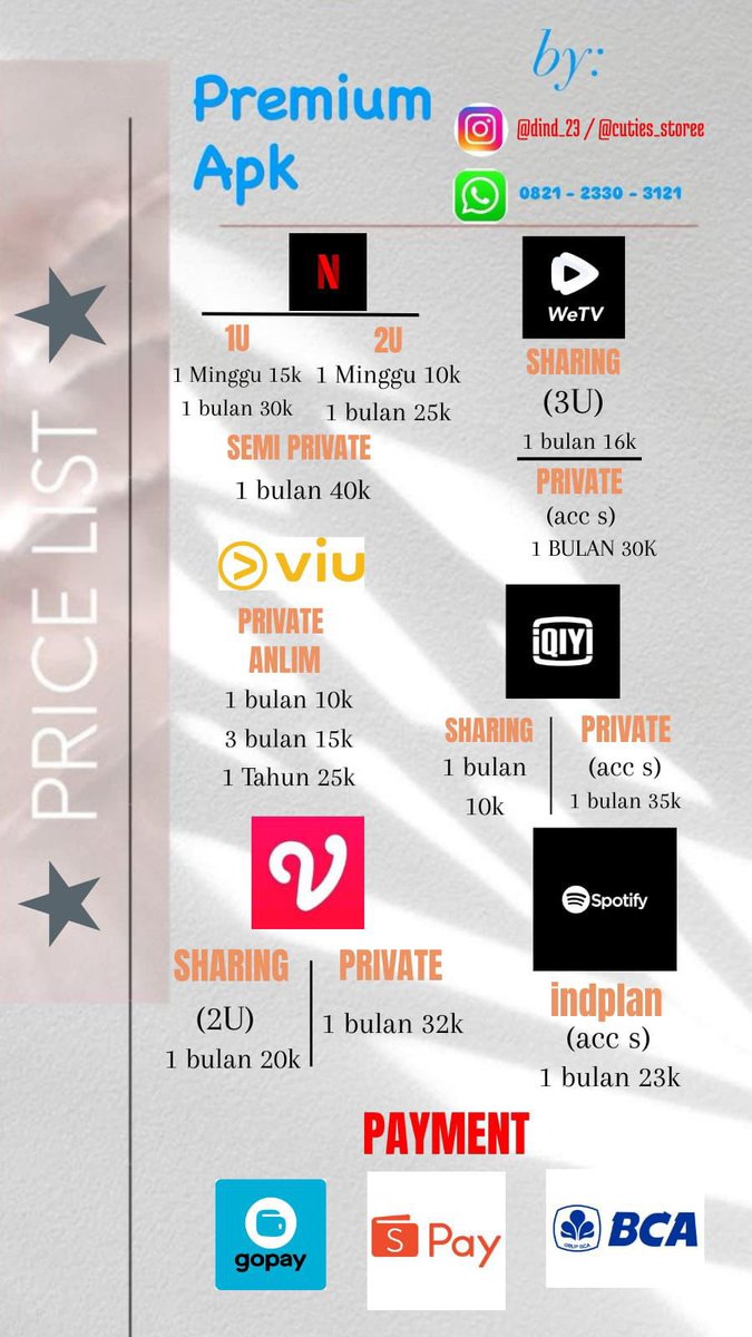 paperplaneGO's tweet photo. wts premium app trusted yaa temen-temen 🥰 bisa garansi dan proses cepat, boleh dm aja yaa

Netflix 
Viu
WeTV
Vidio
Iqiy
Spotify

💳 gopay/shopeepay/bca
🔗 https://t.co/5KUeWr0ZXE
testi > https://t.co/nWttnl9EWm

t. prem vip sharing #zonauang #zonajajan https://t.co/S4LiZgcpqF
