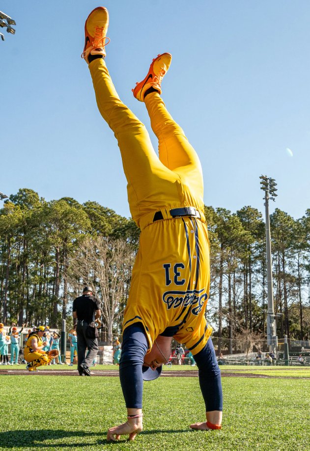 Trystan's story? It's totally bananas.  ⚾🍌

Six months after throwing his last pitch for <a href="/RhodyBaseball/">Rhody Baseball</a>, Trystan Levesque ’25 got a one-way ticket to the Banana Ball! <a href="/TheSavBananas/">Savannah Bananas</a>

Read more:
ow.ly/T6fN50YH4bF

Photos: Courtesy Trystan Levesque