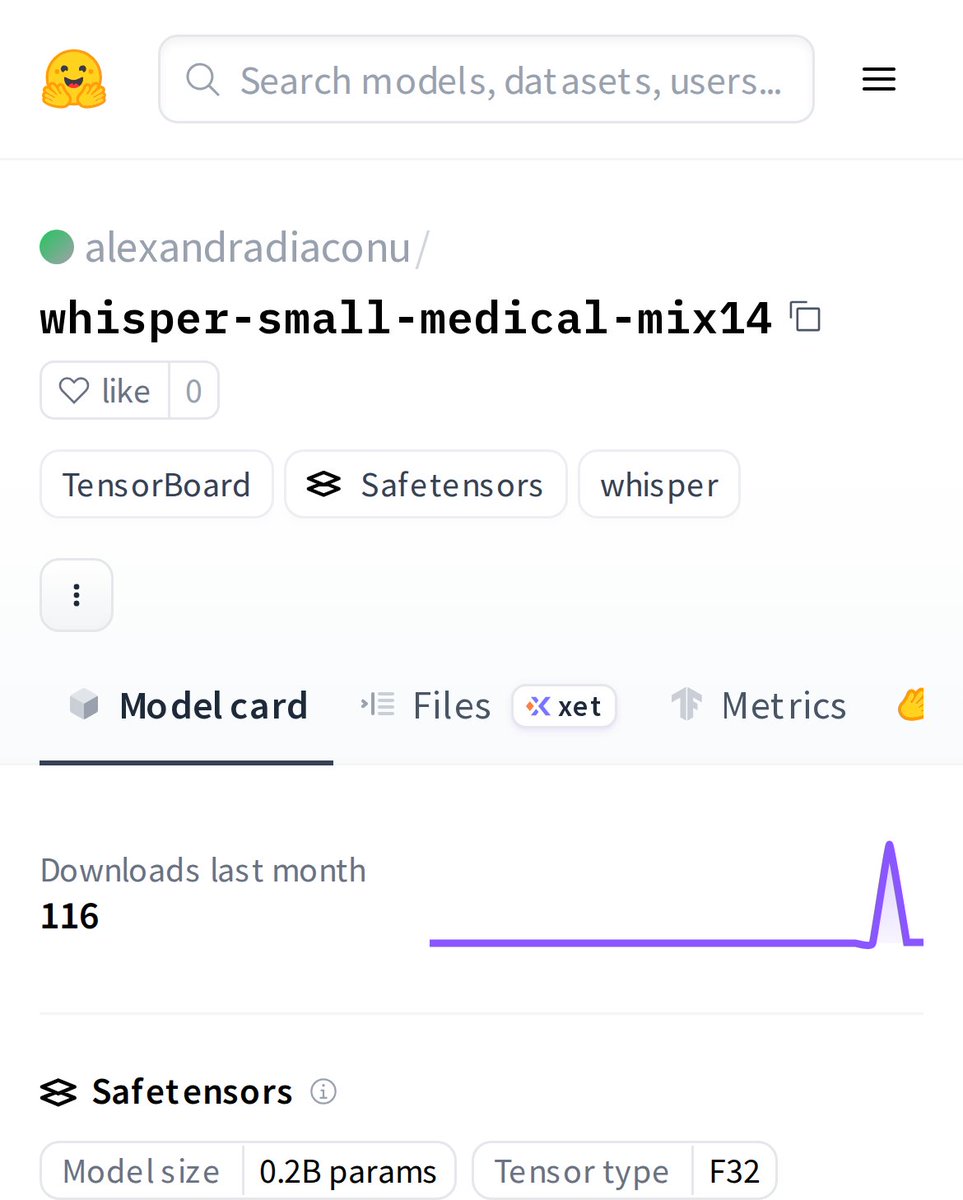 HuggingModels's tweet image. Ever wished your AI could understand medical jargon as well as a doctor? Meet Whisper-Small-Medical-Mix14: a specialized speech recognition model fine-tuned for healthcare audio. It's not just another transcription tool. This model actually comprehends complex medical