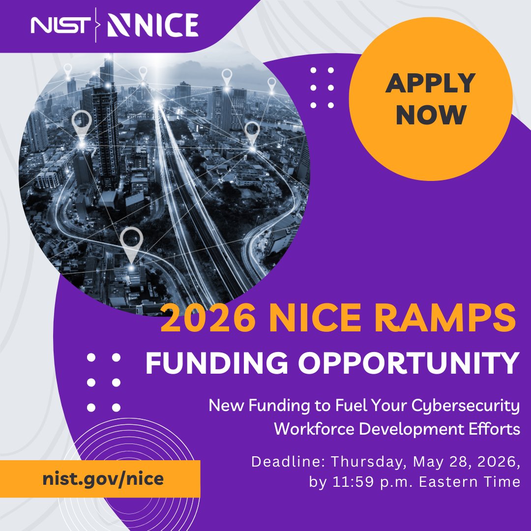 NISTcyber's tweet image. 📢#NICE @NIST has announced a new Notice of Funding Opportunity: Regional Alliances and Multistakeholder Partnerships to Stimulate (RAMPS) Cybersecurity Education and Workforce Development. 

nist.gov/news-events/ne…