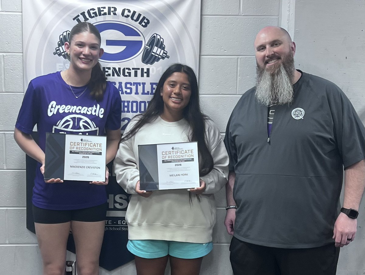 TigerCubPower's tweet photo. Yesterday I got to present to our 4 Senior Athletes who earned the NSCA All American Award. Congrats to Meilani York, Makenzie Creviston @ghs__softball @ghstcfootball @GCTCBaseball @ghs_vb @tennis_hs @GHS_BoysBball @GHSTigerCubs @GHSPurplePride @samgooch910 @trevinlong8 https://t.co/ZsfAo6yYKn