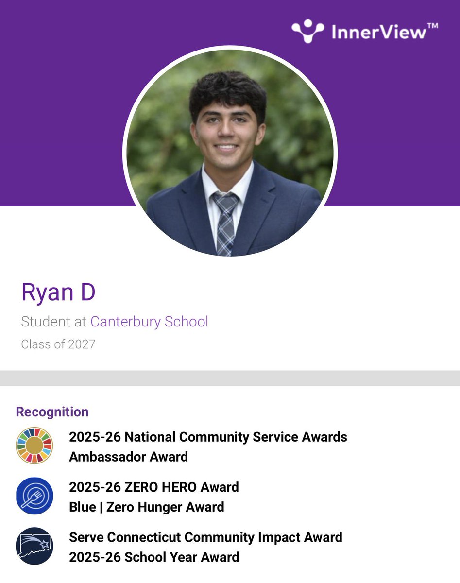 ryand1az's tweet photo. Proud to have earned the Ambassador Award for participating in over 100 hours of service in less than a year! Along with Zero Hunger Award, and Serve CT  Community Award. Looking forward to adding more hours! @CburyFootball @larrybadaracco https://t.co/jwjFA7EqD6