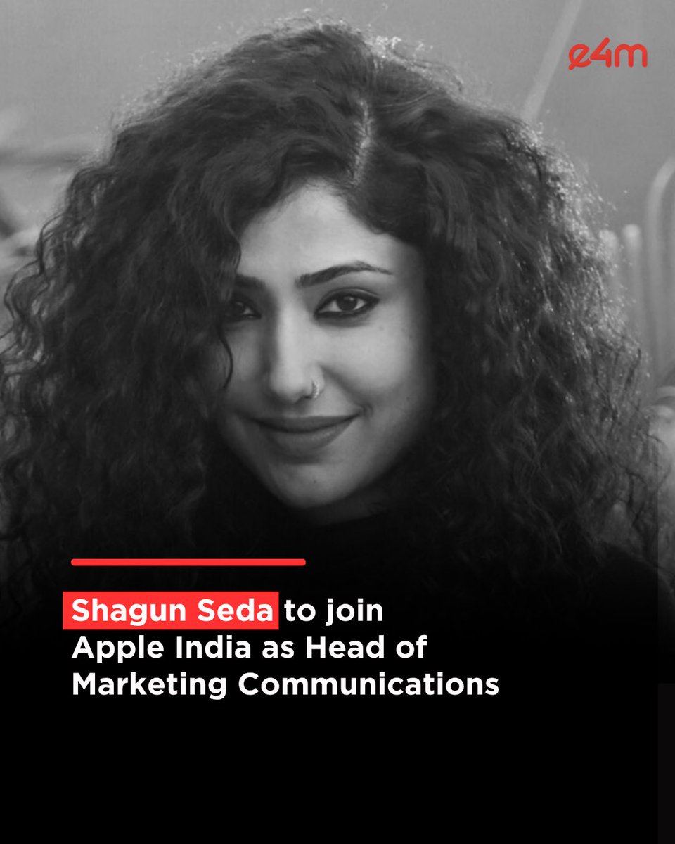 e4mtweets's tweet image. Shagun Seda to join Apple India as Head of Marketing Communications.
Her transition comes shortly after her exit from JioStar.

Read the full story - exchange4media.com/people-movemen…

#PeopleMovement #AppleIndia #MarketingLeadership #IndustryUpdate #e4m