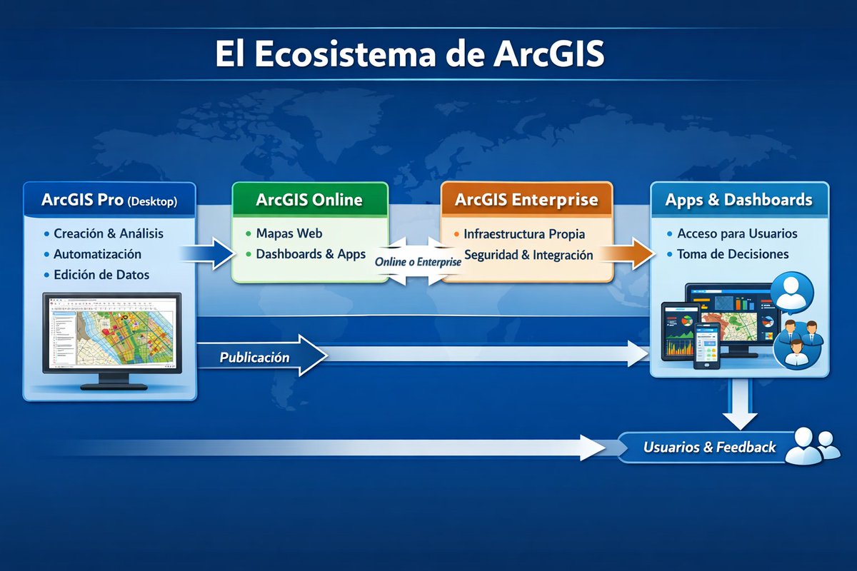josuedi's tweet photo. Cómo funciona realmente el ecosistema #ArcGIS. En este artículo explico de forma clara y práctica, qué hace cada componente, cómo se integran, y el error más común que veo en muchas implementaciones. https://t.co/7n6RBkOFW3 https://t.co/kg0ETjjd0A