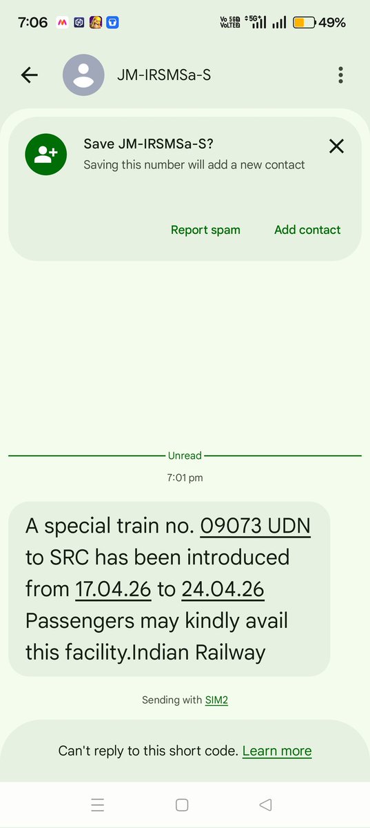 shaikhInjamul3's tweet photo. Mujhe ye message aya leken message me UDHNA to SANTRAGACHI  dikha raha hai leken, train number search karne par BANDRA TO PATNA tak last dikha raha hai esa kyu ? @IRCTCofficial https://t.co/rP6eLD1kkL