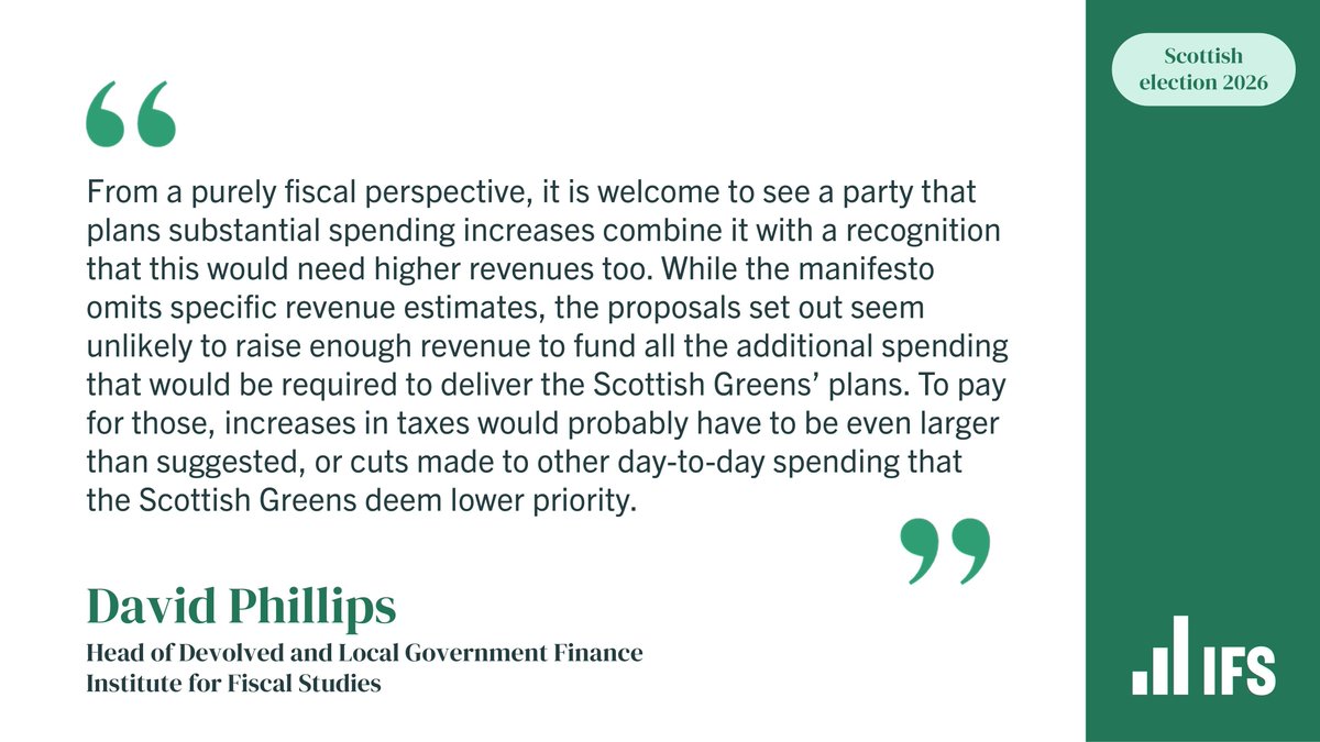 TheIFS's tweet photo. NEW: “At 165 pages, this is a big manifesto proposing huge changes to policy.”

📗 Read our response to the Scottish Greens’ manifesto here https://t.co/48QBGD0BPI https://t.co/8vhDx18A5y